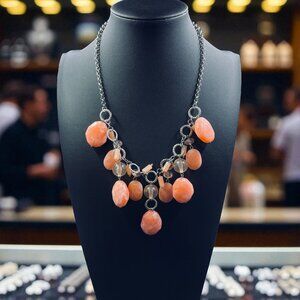 Coral Peach Beaded Statement Necklace Chunky Boho Drop Bib Festival Jewelry